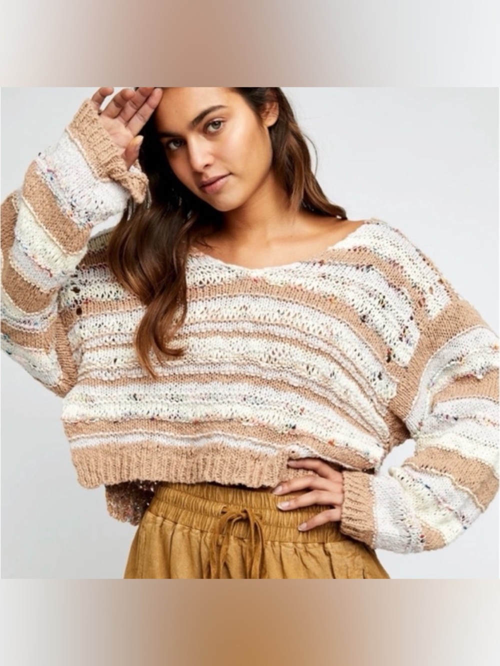 Free People Lake Life Pullover Knit Sweater In Sunset Sand Size XS Boho Coastal